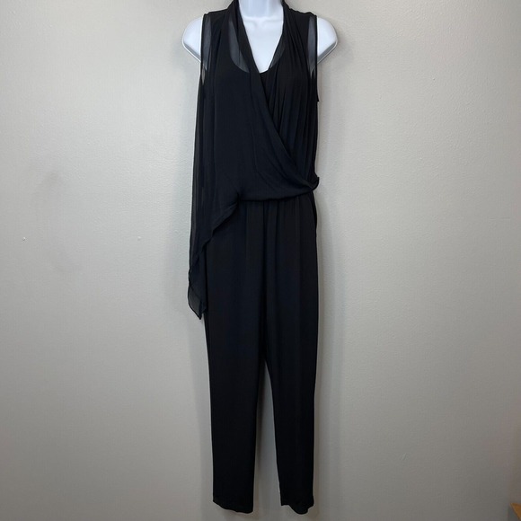 Kobi Halperin Jumpsuit Womens XS Black Asymetrical Silk Overlay Sleeveless - Picture 1 of 14